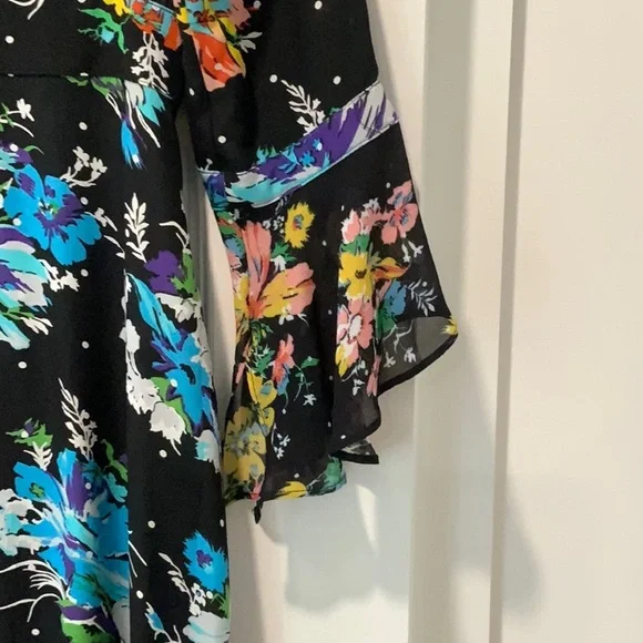 Rixo London silk maxi dress, black with multi-colored print. Size small.